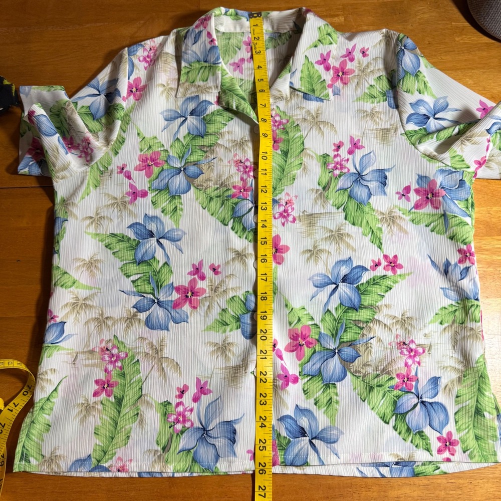 Rare Vintage Tropical Floral Hawaiian Shirt Short Sleeve Button Up Blue Green - Picture 6 of 6